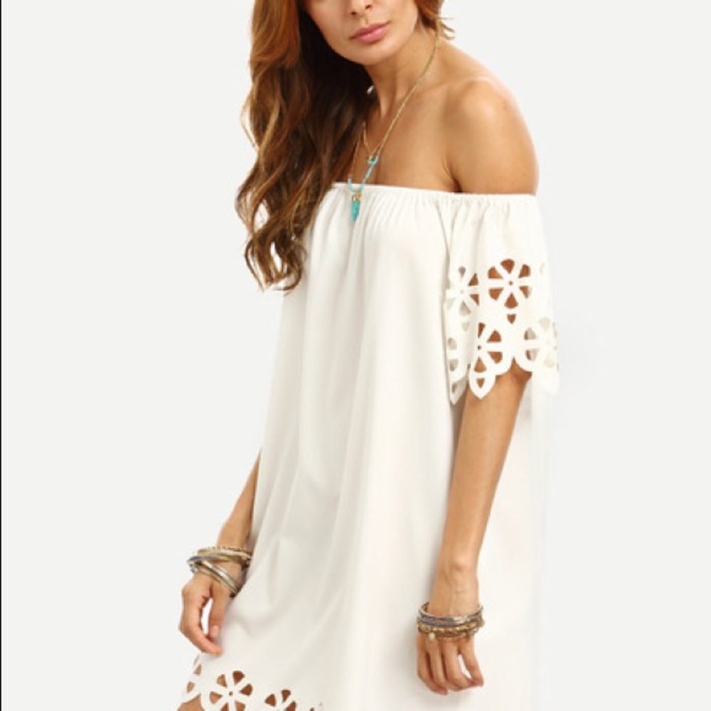 LAST! WHITE Cutout Off The Shoulder Shift Dress - Picture 3 of 7